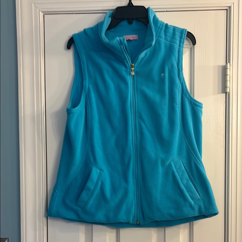 Lilly Pulitizer Fleece Turquoise Sleeveless Zip-Up Vest